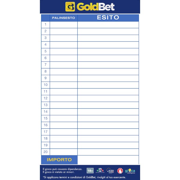 Griglie segna scommesse Goldbet 10x18 cm